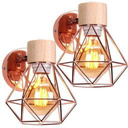Appliques Murales Industrielles en Bois et Métal Lampe Murale Vintage Design Cage Ajustable