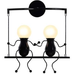 Noir Moderne Lampe Murale Double E27 Douille Applique Créatif Simplicité Design Petite Personne