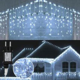15m 400 led Pluie Verglaçante Glaçon Noël Jardin Lumières Rideau Guirlande Lumineuse, Blanc Froid