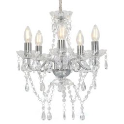 Lustre avec perles de cristal Argenté Rond 5 x E14 Vidaxl Argent