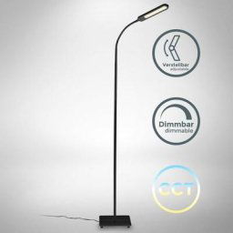 B.K.Licht lampadaire salon, platine LED 8W, luminosité réglable, tête flexible, choix de lumière: