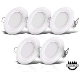 Betterlife - 5 spots led pour salle de bain, ultra-plat 25mm, Ø90mm, blanc, plafonnier encastré,
