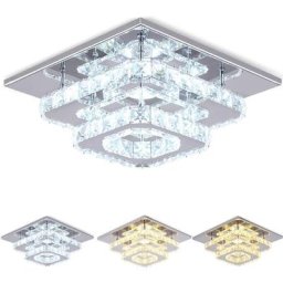 Plafonnier en Cristal Lampe de Plafond Acier Inoxydable led Miroir 24W Lustre Moderne pour Salon
