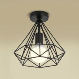 Plafonnier industrielle Retro 25cm en forme Diamant Noir, Suspension Luminaire pour Salle à
