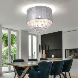 Plafonnier éclairage lampe tissu feuille d'argent cristal rideau Globo 15188D3