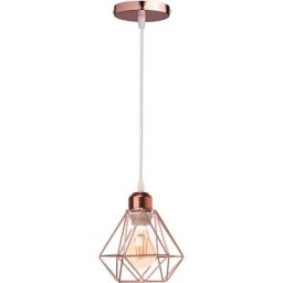 Lustre Suspension Industriel en Métal Or rose , Luminaire Style Vintage Design forme Cage Diamant