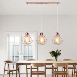 Lustre Suspension 3 Lumières E27 Lampe Industriel en Forme Diamant pour Chambre Couloir Bar - Or