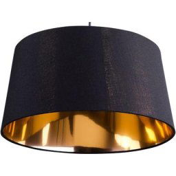 Lampe Suspension Ronde Noire Intérieur Doré en Tissu E27 Max 40W pour Salon ou Chambre au Style