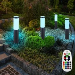 4x rgb led lampadaires extérieurs anthracite télécommande lampes de socle de jardin en acier