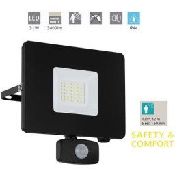 Eglo - led Lampe paroi extérieure 3 faedo lumière noire l: 17.5cm h: 19cm d: 5cm capteur IP44