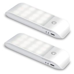 [Lot de 2]（Blanc froid）Veilleuse LED Automatique,12 LED Lampe Nuit Placard Rechargeable USB avec