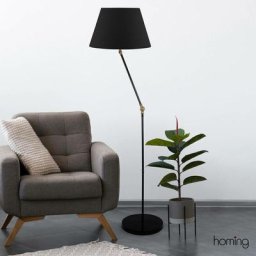 Lampadaire à bras pivotable Tæda H150cm Métal et Tissu Noir - Noir