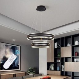 Lustre led moderne Ganeed Dimmable 2-Ring Suspension avec télécommande 64W Noir Acrylique