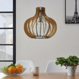 Lindby - Suspension à intensité variable 'Sina' en bois pour salon & salle à manger - bois clair
