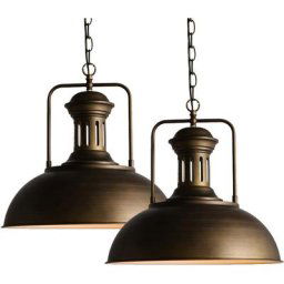 Lot de 2 Suspension Luminaire Industrielle 33cm E27 Câble Réglable Laiton pour Salle à Manger,