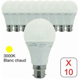 Lot de 10 ampoules led B22 standard 11,1W 1055Lm 3000K - garantie 2 ans