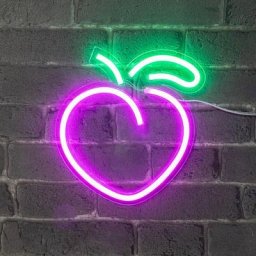 Neon led Pêche 23CM - Neon Mural Rose et Vert sur Secteur - Lampe Neon Enseigne avec Interrupteur