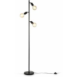 Lampadaire à pied, 3 spots pivotants, douilles E27, design rétro industriel en métal noir,