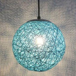 Stoex - Bleu Rétro Suspension Luminaire en Rotin Globe Rond 15cm , Lustre Abat-jour diy Lampe