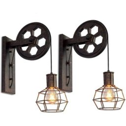 2x Applique Murale Industrielle Poulie Vintage Lampe de Mur Luminaire Intérieur pour Chambre Salon