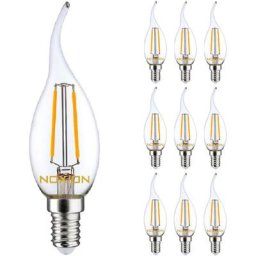 Lot 10x Noxion Lucent led E14 Bent-tip Bougie Filament Claire 2.5W 250lm - 827 Blanc Très Chaud