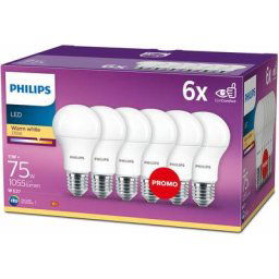 Philips - ampoule led Standard E27 75W Blanc Chaud Dépolie ,Lot de 6