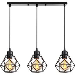 Lustre Suspension Industrielle Vintage 3 Lumières Design Rétro Lampe E27 pour Salon Chambre Cuisine
