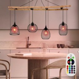 Lampe suspension plafonnier vintage dimmable lumière suspendue échelle en bois noir télécommande