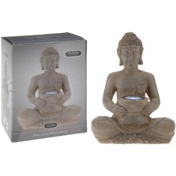 Progarden - Lampe solaire Buddha Pierre poly Brun