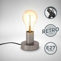 B.k.licht - Lampe de chevet rétro lampe de table métal nickel mat douille E27 câble avec