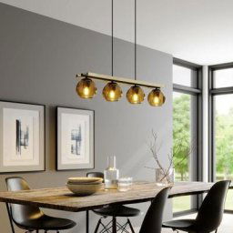 Lindby - Suspension à intensité variable 'Enrique' en verre pour salon & salle à manger - ambre,