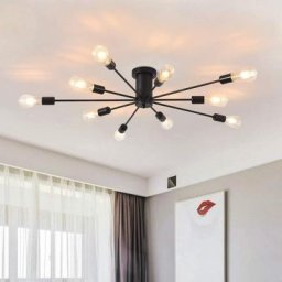Lampe de plafond à semi-encastrée, Chandelier Spoutnik noir moderne de 10 lumières pour la cuisine,