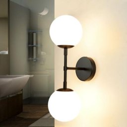 Licht-erlebnisse - Applique salle de bain verre abat-jour boule noir blanc - noir, blanc