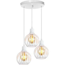 3 Lumières Lustre Suspension Industriel Rétro Lampes Design Cage en Métal avec Support de Plaque