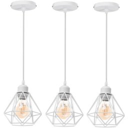 3x Lustre Suspension Industriel en Métal Blanc Stoex Luminaire Style Vintage Design forme Cage
