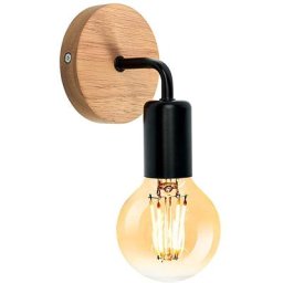 Applique Murale Industrielle en Bois Vintage Noir, Lampe de Murale Réglable à 360 °, Ampoule E27