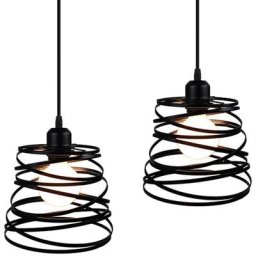 Idegu - Lot de 2 Suspension Luminaire Industrielle Design Forme Ressort Cage Ø20cm, Lampe de