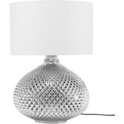 Lampe à Poser Lampe de Table Déco Argentée et Blanche avec Pied Rond en Verre et Abat-jour