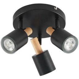 Plafonnier à intensité variable 'Junes' en métal pour salon & salle à manger - noir, bois