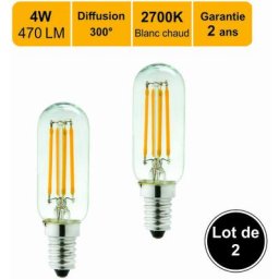Lot de 2 ampoules led filament E14 4W 470Lm 2700K - garantie 2 ans