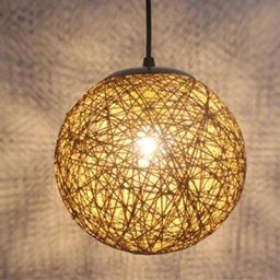 Marron clair Rétro Suspension Luminaire en Rotin Globe Rond 15cm , Lustre Abat-jour diy Lampe