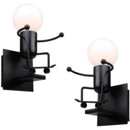 2x Applique Murale Petit Gens de Fer Ski , Lampe de Mur Noir Créative Style Contemporain et Rétro