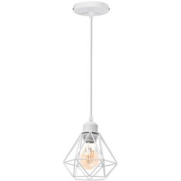 Lustre Suspension Industriel en Métal Blanc , Luminaire Style Vintage Design forme Cage Diamant