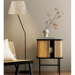 Lampadaire à bras pivotable Tæda H150cm Métal Noir et Tissu Blanc et Or craquelé - Or