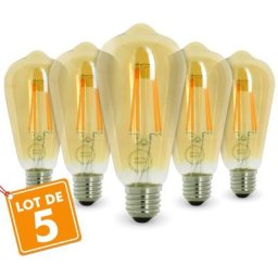 Lot de 5 ampoules led E27 7W ST64 2200K Type Edison Température de Couleur: Blanc chaud 2200K