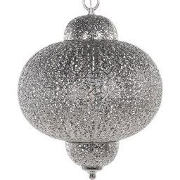 Lampe Suspension Lustre Design en Nickel Argenté avec Abat-jour Ajouré au Design Oriental Marocain