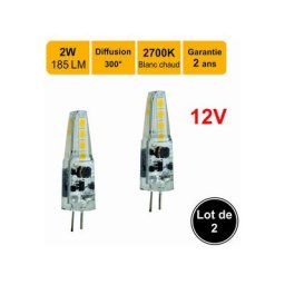 Lot de 2 ampoules led G4 12V 2W capsule (equiv. 19W) 185Lm 2700K - garantie 2 ans