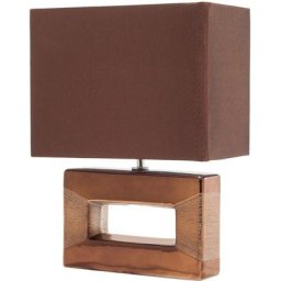 Lampe à Poser E27 Max 60W Base en Porcelaine Marron Carrée Abat-Jour Rectangle Onyx - Marron