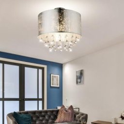 Plafonnier cristal suspension cristal lampe salle à manger plafonnier cristaux, feuille d'argent,