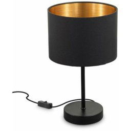 B.k.licht - lampe de table, abat-jour en tissu noir-or E27 Ø20cm interrupteur câble lampe de chevet